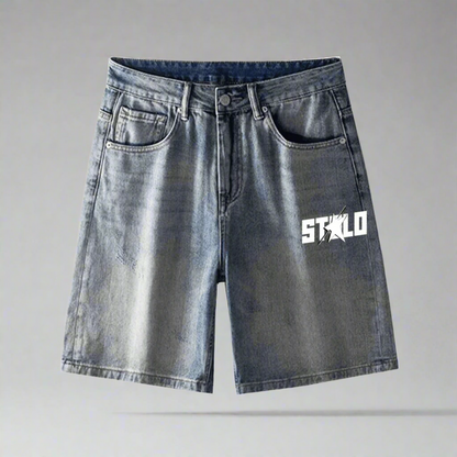 Stolo Clothing Co STARCHILD Vintage Faded Blue Straight-Leg Loose Denim Shorts (JORTS)