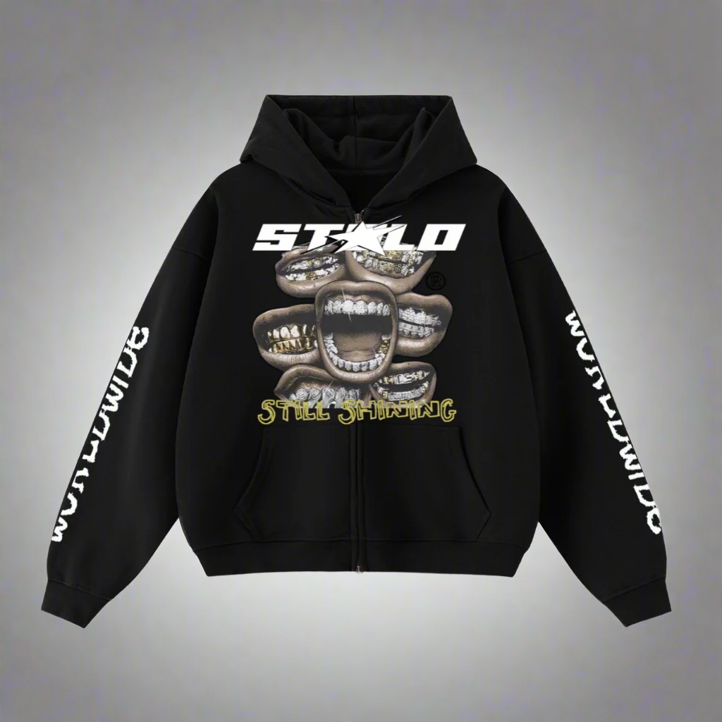 Limited Edition Stolo Clothing Co Still Shining x World Wide Cropped Double-Zip Up Hoodie