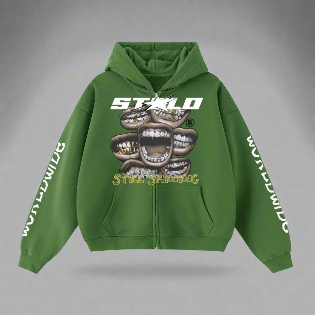 Limited Edition Stolo Clothing Co Still Shining x World Wide Cropped Double-Zip Up Hoodie