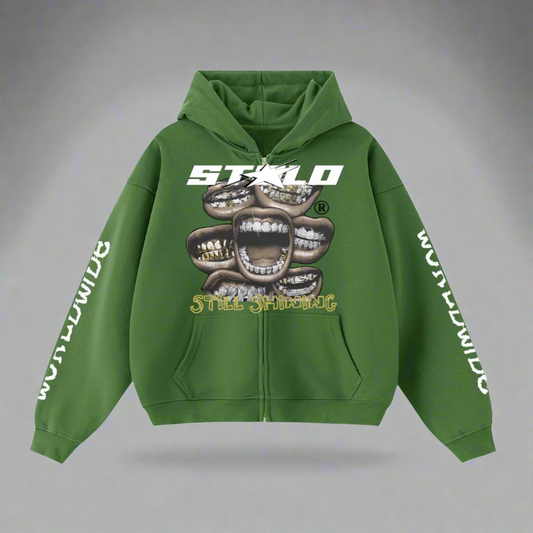 Limited Edition Stolo Clothing Co Still Shining Cropped Double-Zip Up Hoodie