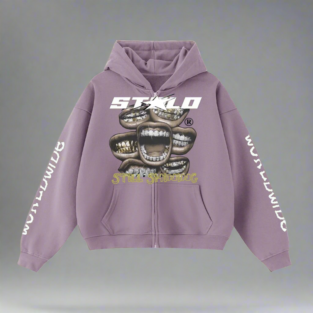 Limited Edition Stolo Clothing Co Still Shining x World Wide Cropped Double-Zip Up Hoodie