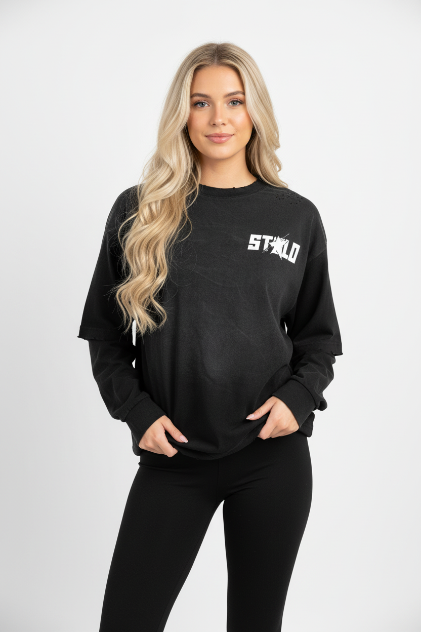 Stolo Clothing Co STARCHILD Minimalistic Sun Faded Hand-Frayed Faux Two-Piece Tee