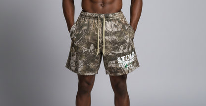 Stolo Clothing Co Birdies Cotton French Terry Tree Print Camo Shorts