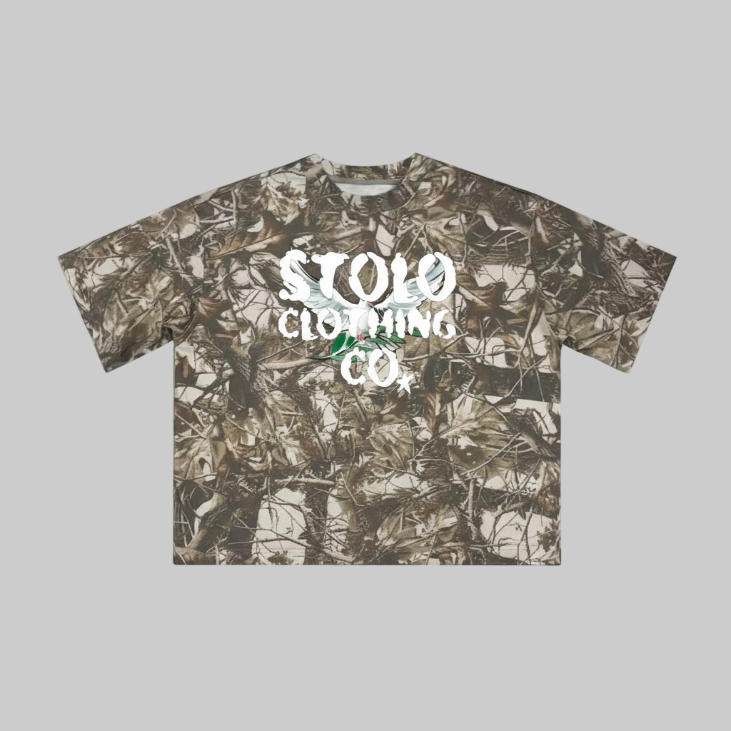 Stolo Clothing Co Birdies Cropped Tree Print Camo Tee