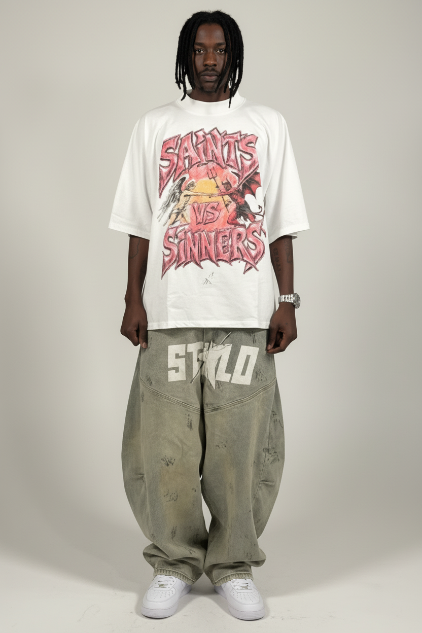 Stolo Clothing Co SAINTS VS SINNERS Oversized Boxy Tee (300GSM)
