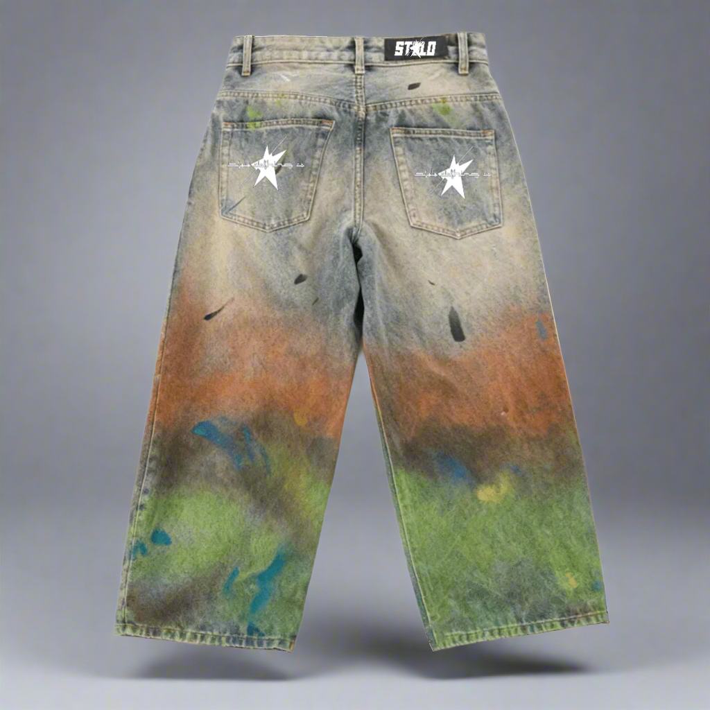 Stolo Clothing Co STARCHILD 1 Of 1 Hand Painted-Splatter Distressed Unisex Baggy Denim Jeans