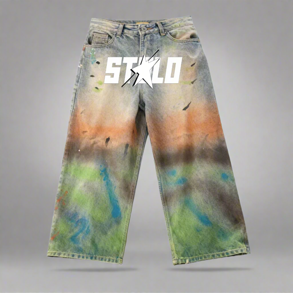 Stolo Clothing Co STARCHILD Unisex Vintage Distressed Paint-Splatter Baggy Denim Jeans