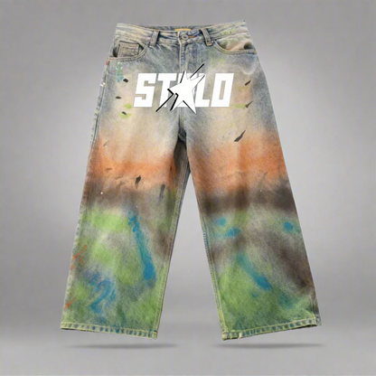 Stolo Clothing Co STARCHILD Unisex Vintage Distressed Paint-Splatter Baggy Denim Jeans