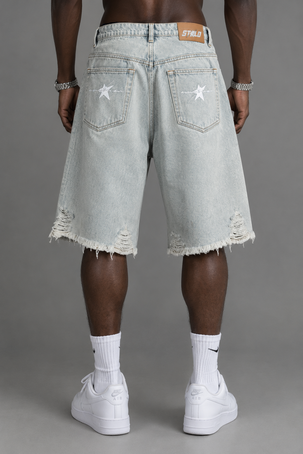 Stolo Clothing Co STARCHILD Heavy Faded Blue Distressed Unisex Denim Shorts (JORTS)