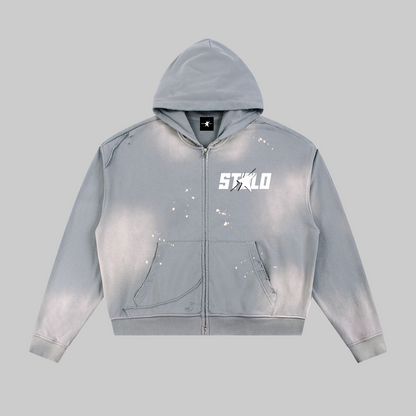 Stolo Clothing Co STARCHILD Sun Faded Hand Frayed Raw Edge Fleece Zip Hoodie