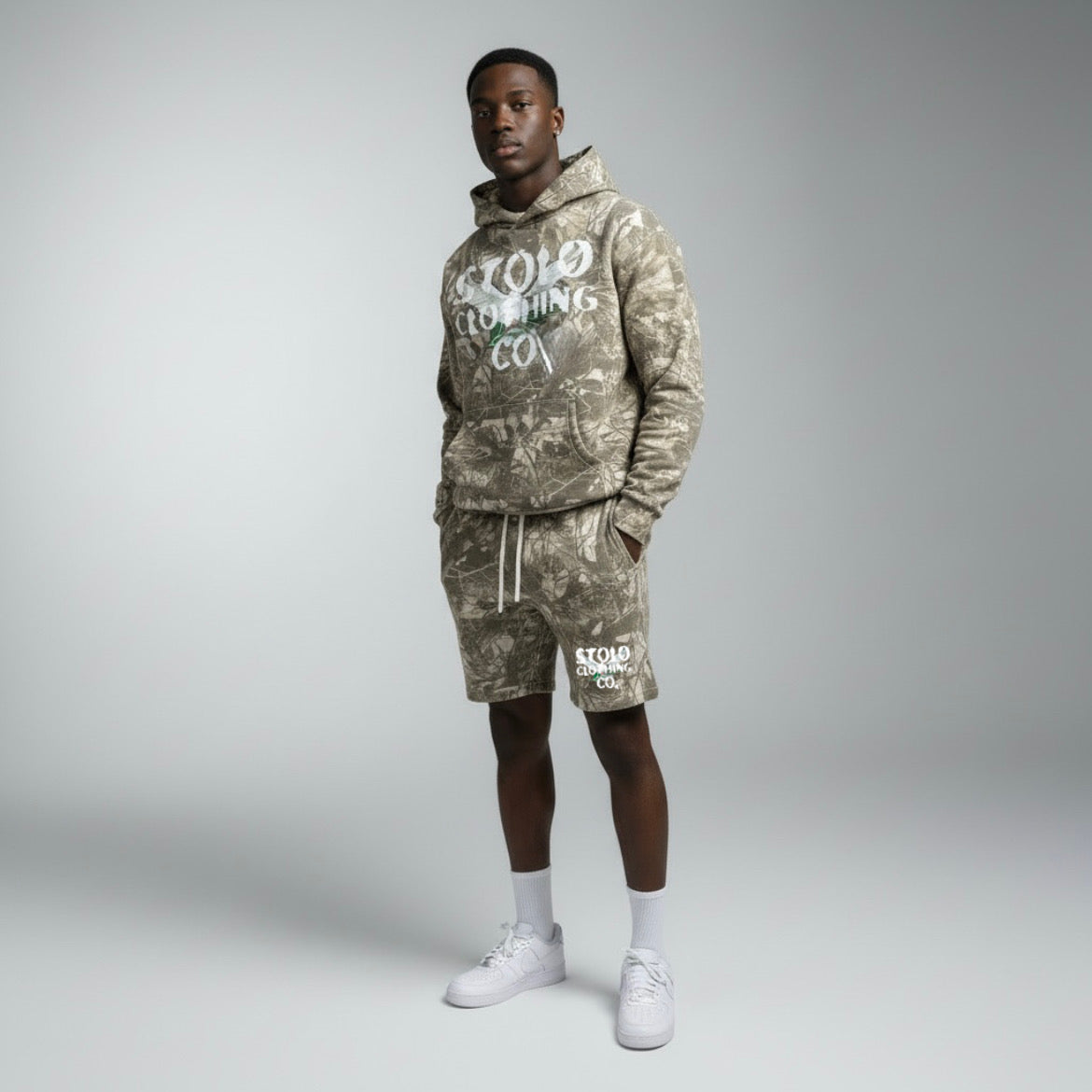 Stolo Clothing Co Birdies French Terry Tree Print Camo Hoodie