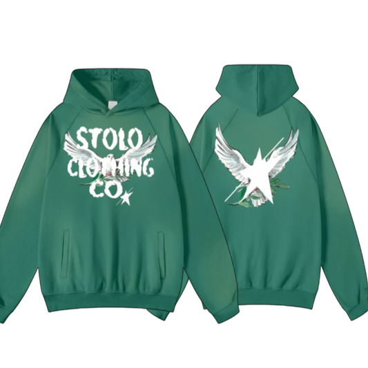 Stolo Clothing Co Birdies Heavyweight Washed Effect Hoodie (Green)