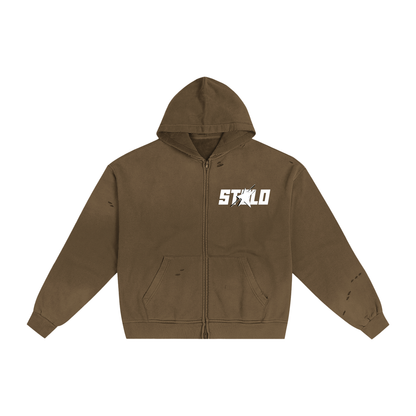 Limited Edition Stolo Clothing Co Still Shining Hand-Frayed Sun Faded Zip Up Hoodie