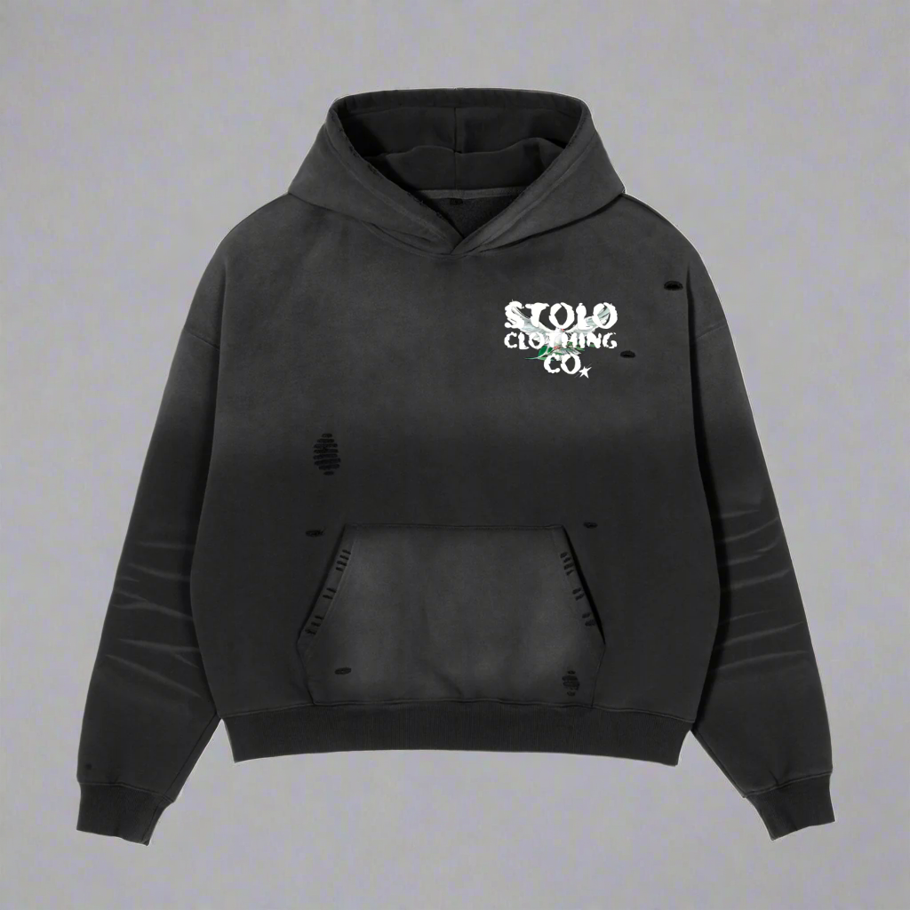Stolo Clothing Co Birdies Hand-Frayed Sun Faded Boxy Hoodie