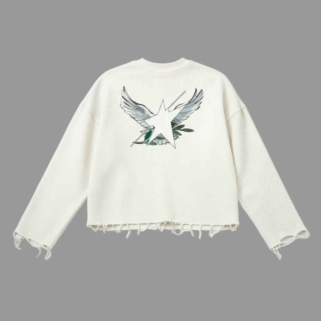 Stolo Clothing Co Birdies Waffle Cropped Distressed Sleeve Tee