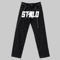 Stolo Clothing Co STARCHILD Unisex Full Rhinestone Loose Fit Straight Leg Denim Jeans w/ Diamond Belt