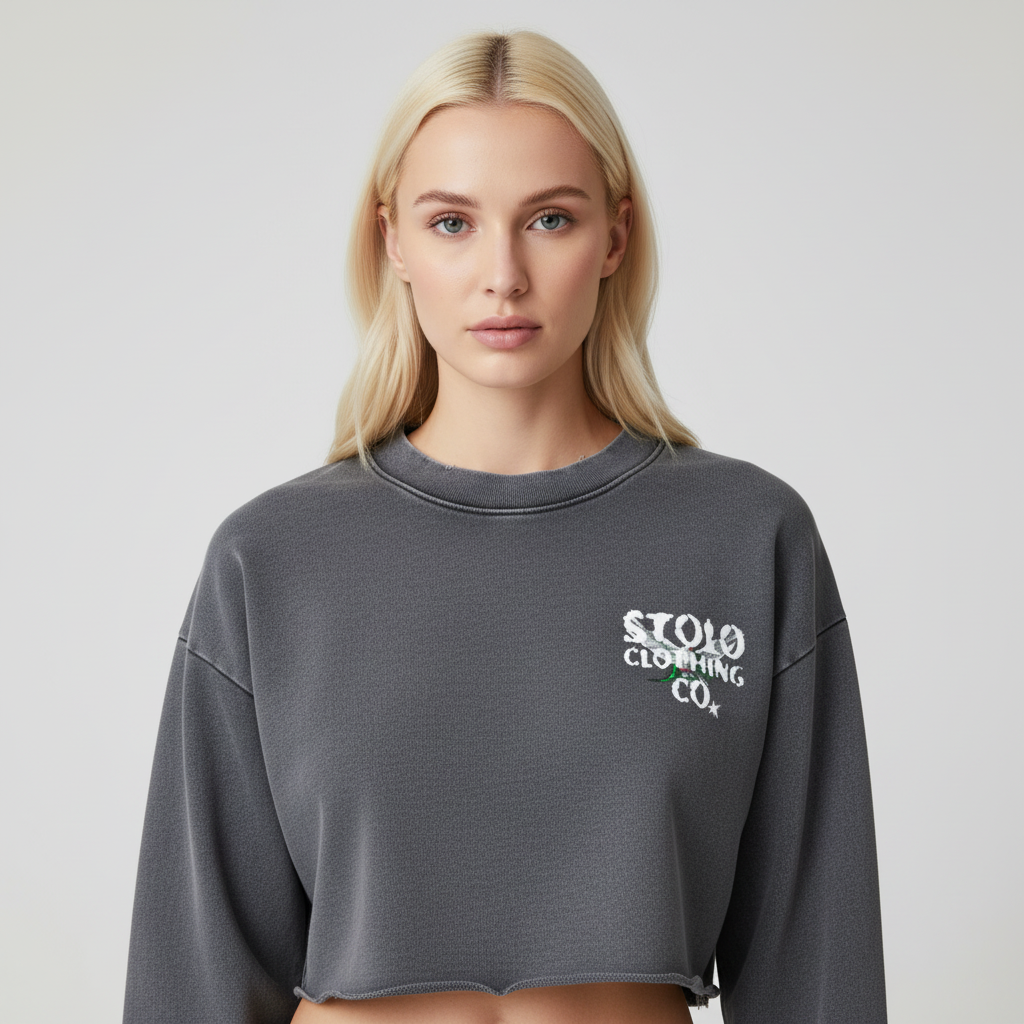 Stolo Clothing Co Birdies Washed Raw-Edge Cropped Heavyweight Tee