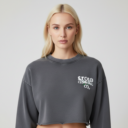 Stolo Clothing Co Birdies Washed Raw-Edge Cropped Heavyweight Tee