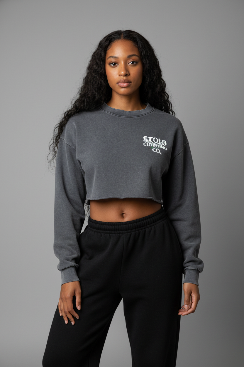 Stolo Clothing Co Birdies Washed Raw-Edge Cropped Heavyweight Tee