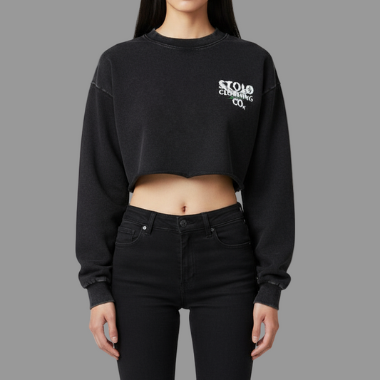 Stolo Clothing Co Birdies Washed Raw-Edge Cropped Heavyweight Tee