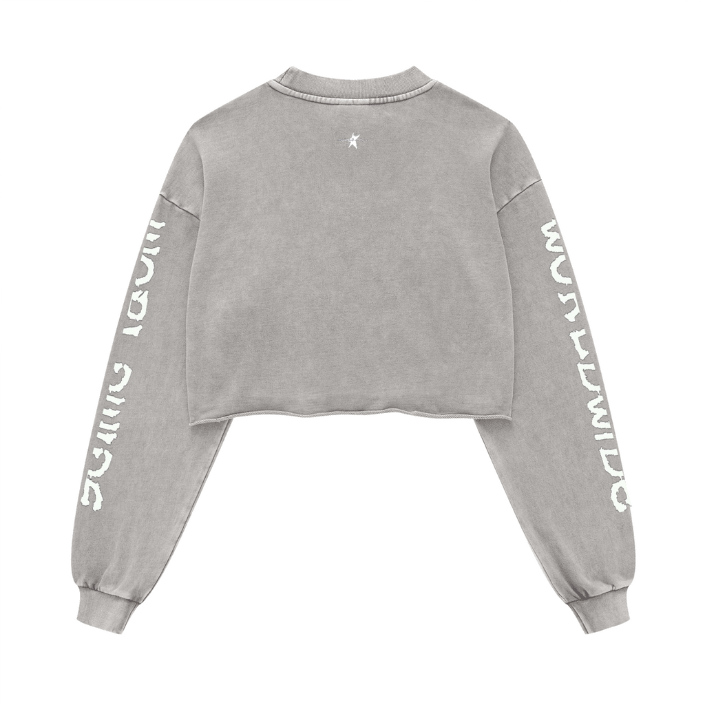 Stolo Clothing Co PREYING NUN Cropped Heavyweight Washed Raw-Edge Crew Neck Sweatshirt (380GSM)