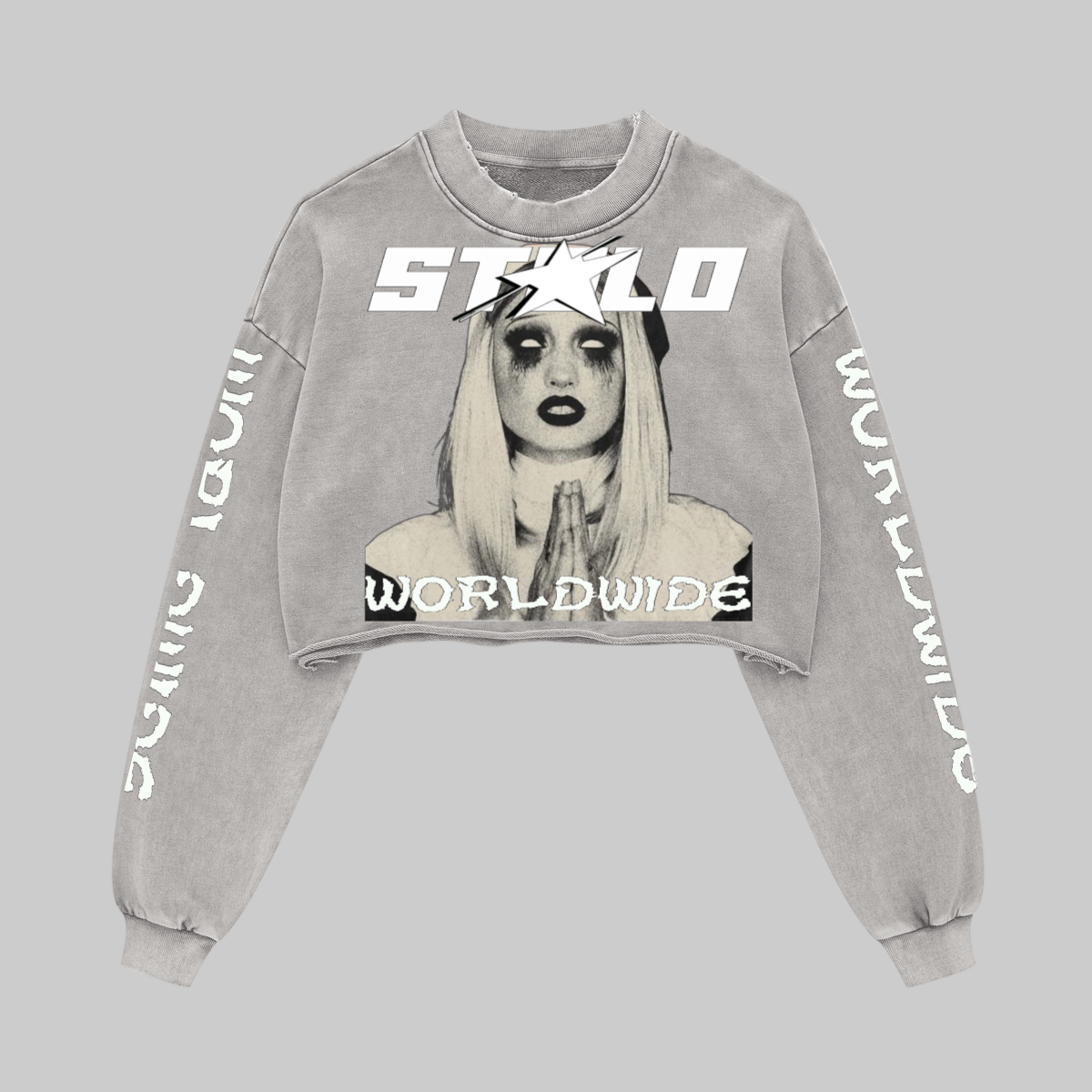 Stolo Clothing Co EVIL NUN X WORLD WIDE Washed Raw-Edge Cropped Heavyweight Tee