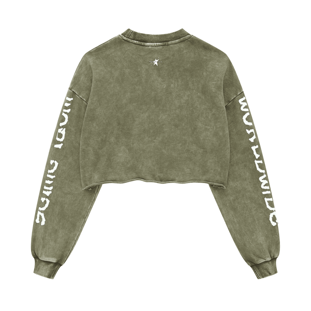 Stolo Clothing Co PREYING NUN Cropped Heavyweight Washed Raw-Edge Crew Neck Sweatshirt (380GSM)