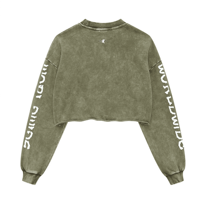 Stolo Clothing Co EVIL NUN X WORLD WIDE Washed Raw-Edge Cropped Heavyweight Tee