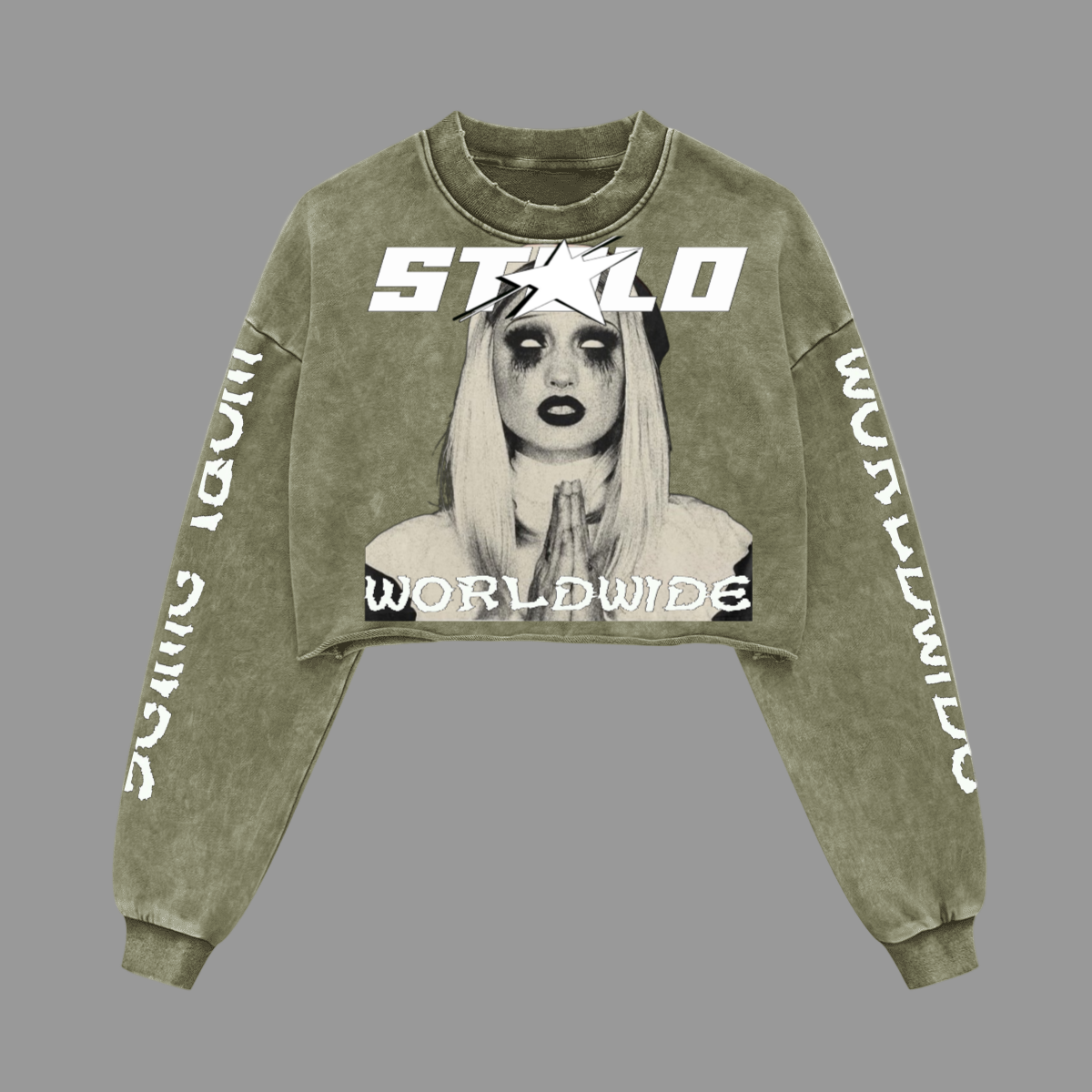 Stolo Clothing Co EVIL NUN X WORLD WIDE Washed Raw-Edge Cropped Heavyweight Tee