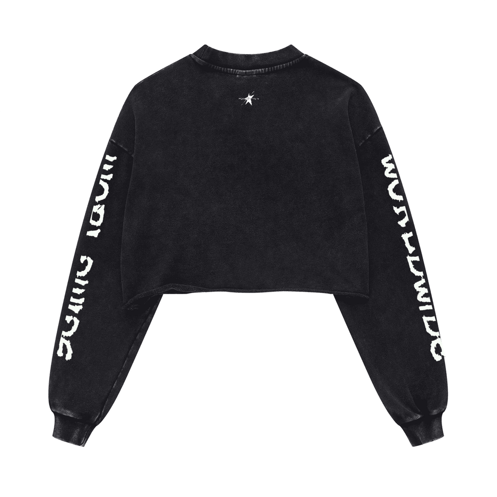 Stolo Clothing Co PREYING NUN Cropped Heavyweight Washed Raw-Edge Crew Neck Sweatshirt (380GSM)
