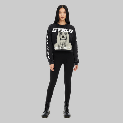 Stolo Clothing Co EVIL NUN X WORLD WIDE Washed Raw-Edge Cropped Heavyweight Tee