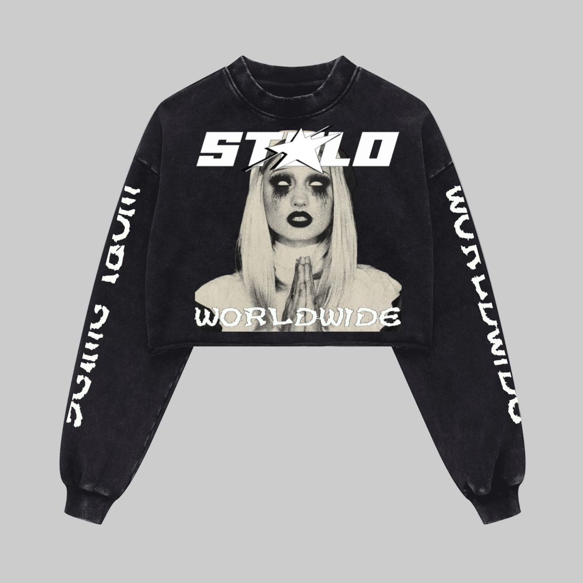 Stolo Clothing Co EVIL NUN X WORLD WIDE Washed Raw-Edge Cropped Heavyweight Tee