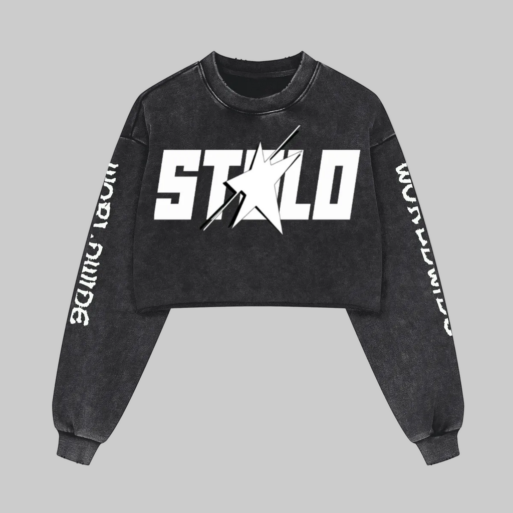Stolo Clothing Co STARCHILD X WORLD WIDE Distressed Sun Faded Heavyweight Long Sleeve Crop Tee