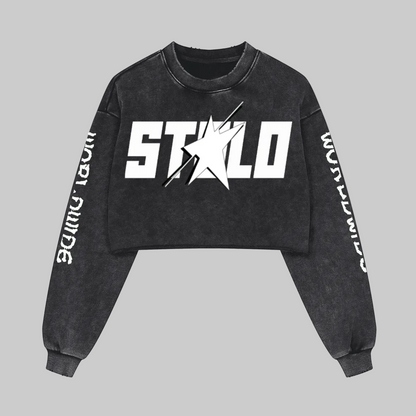 Stolo Clothing Co STARCHILD X WORLD WIDE Distressed Sun Faded Heavyweight Long Sleeve Crop Tee