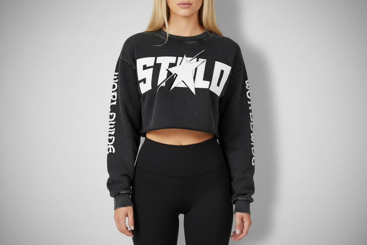 Stolo Clothing Co STARCHILD X WORLD WIDE Distressed Sun Faded Heavyweight Long Sleeve Crop Tee