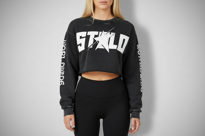 Stolo Clothing Co STARCHILD X WORLD WIDE Distressed Sun Faded Heavyweight Long Sleeve Crop Tee