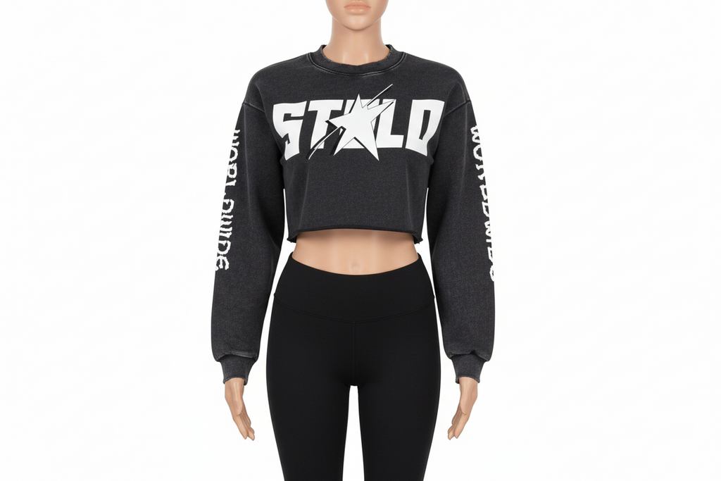 Stolo Clothing Co STARCHILD X WORLD WIDE Distressed Sun Faded Heavyweight Long Sleeve Crop Tee