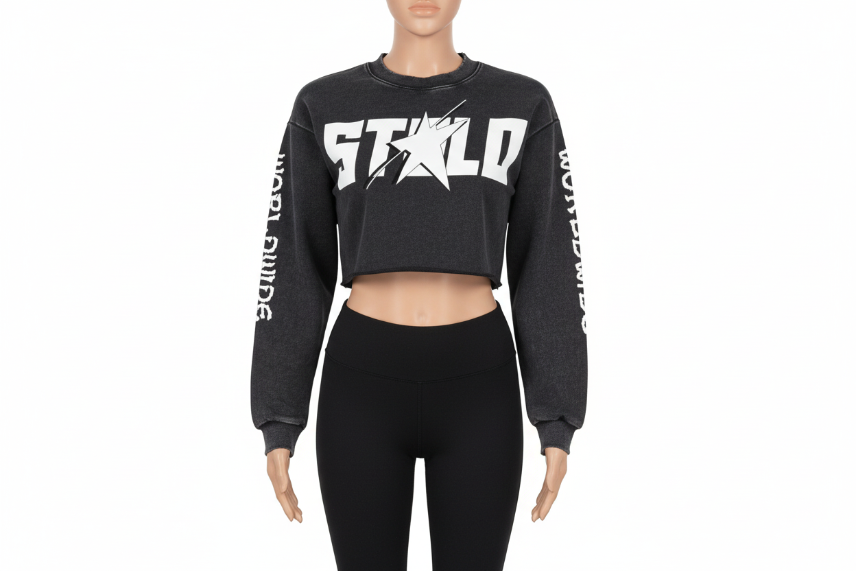 Stolo Clothing Co STARCHILD X WORLD WIDE Distressed Sun Faded Heavyweight Long Sleeve Crop Tee