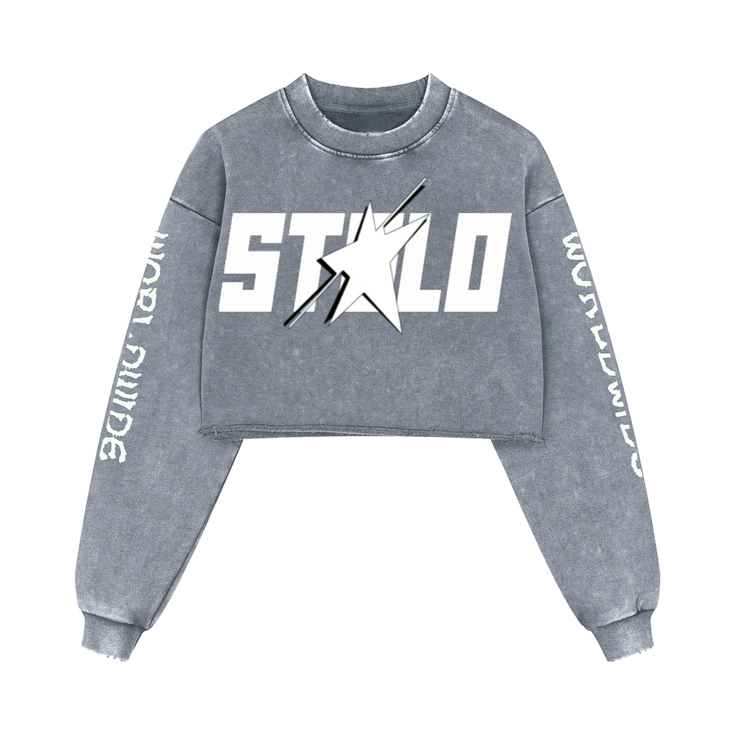 Stolo Clothing Co STARCHILD X WORLD WIDE Distressed Sun Faded Heavyweight Long Sleeve Crop Tee
