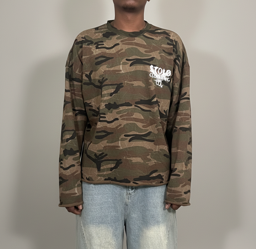 Stolo Clothing Co Birdies Camo Cropped Long Sleeve Sweater (400GSM)