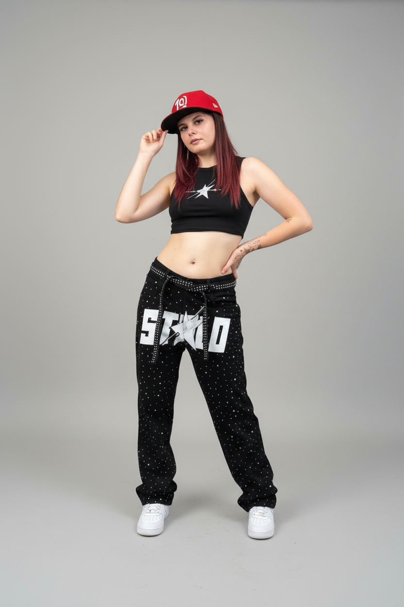 Stolo Clothing Co STARCHILD Unisex Full Rhinestone Loose Fit Straight Leg Denim Jeans w/ Diamond Belt
