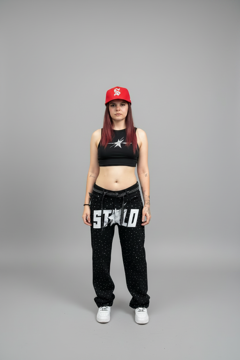Stolo Clothing Co STARCHILD Unisex Full Rhinestone Loose Fit Straight Leg Denim Jeans w/ Diamond Belt