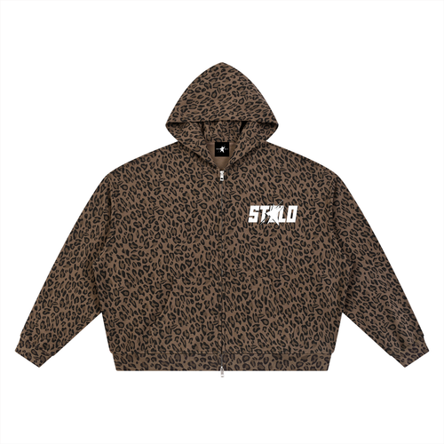 Stolo Clothing Co STARCHILD Leopard Print Waffle Texture Double Zip Up Hoodie