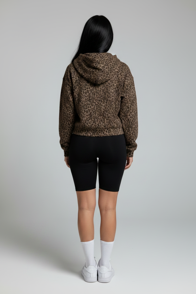 Stolo Clothing Co STARCHILD Leopard Print Waffle Texture Double Zip Up Hoodie