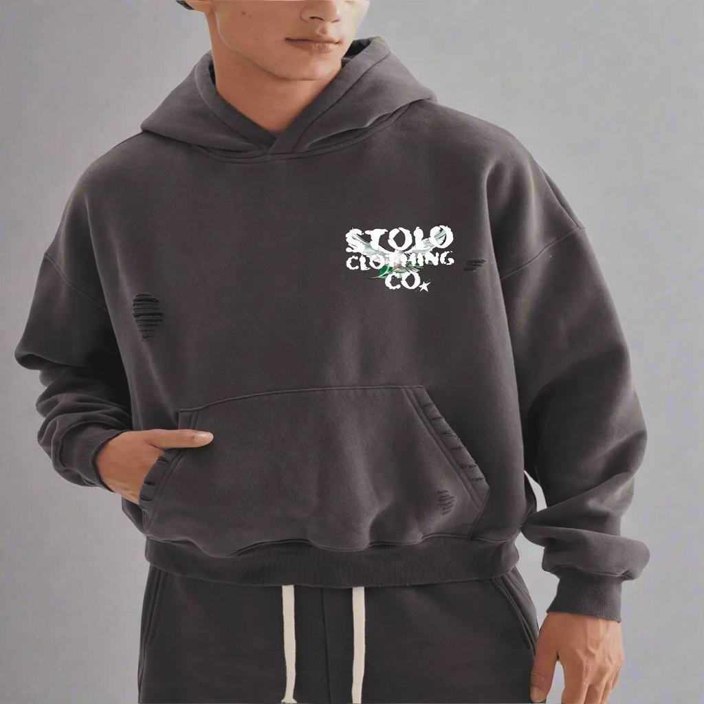 Stolo Clothing Co Birdies Hand-Frayed Sun Faded Boxy Hoodie