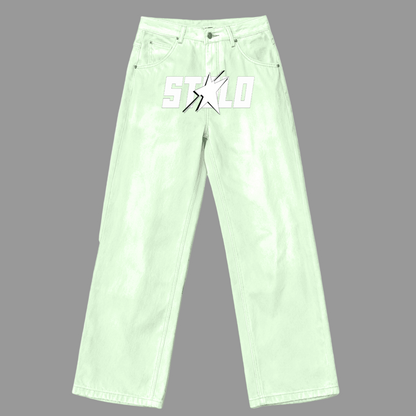Stolo Clothing Co STARCHILD PINK & GREEN Baggy Straight-Leg Washed Denim Jeans