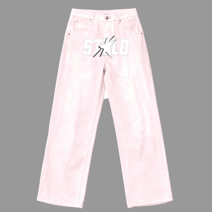 Stolo Clothing Co STARCHILD PINK & GREEN Baggy Straight-Leg Washed Denim Jeans