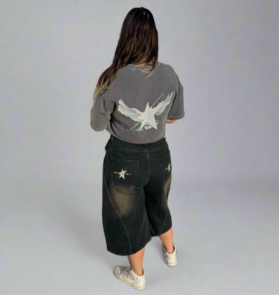 Stolo Clothing Co Birdies Snow Washed Raw Edge Crop Top Tee