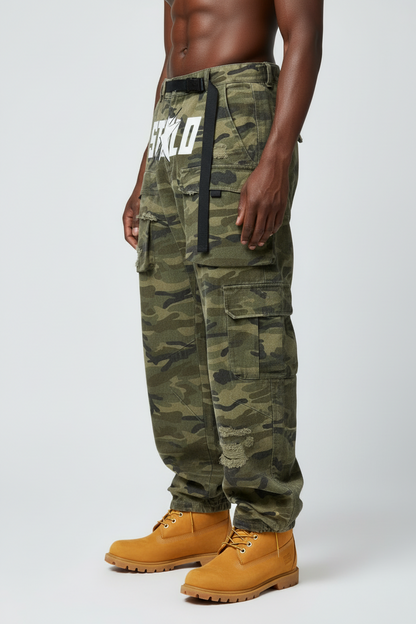 Stolo Clothing Co STARCHILD Camouflage Distressed Baggy Cargo Pants w/ Belt