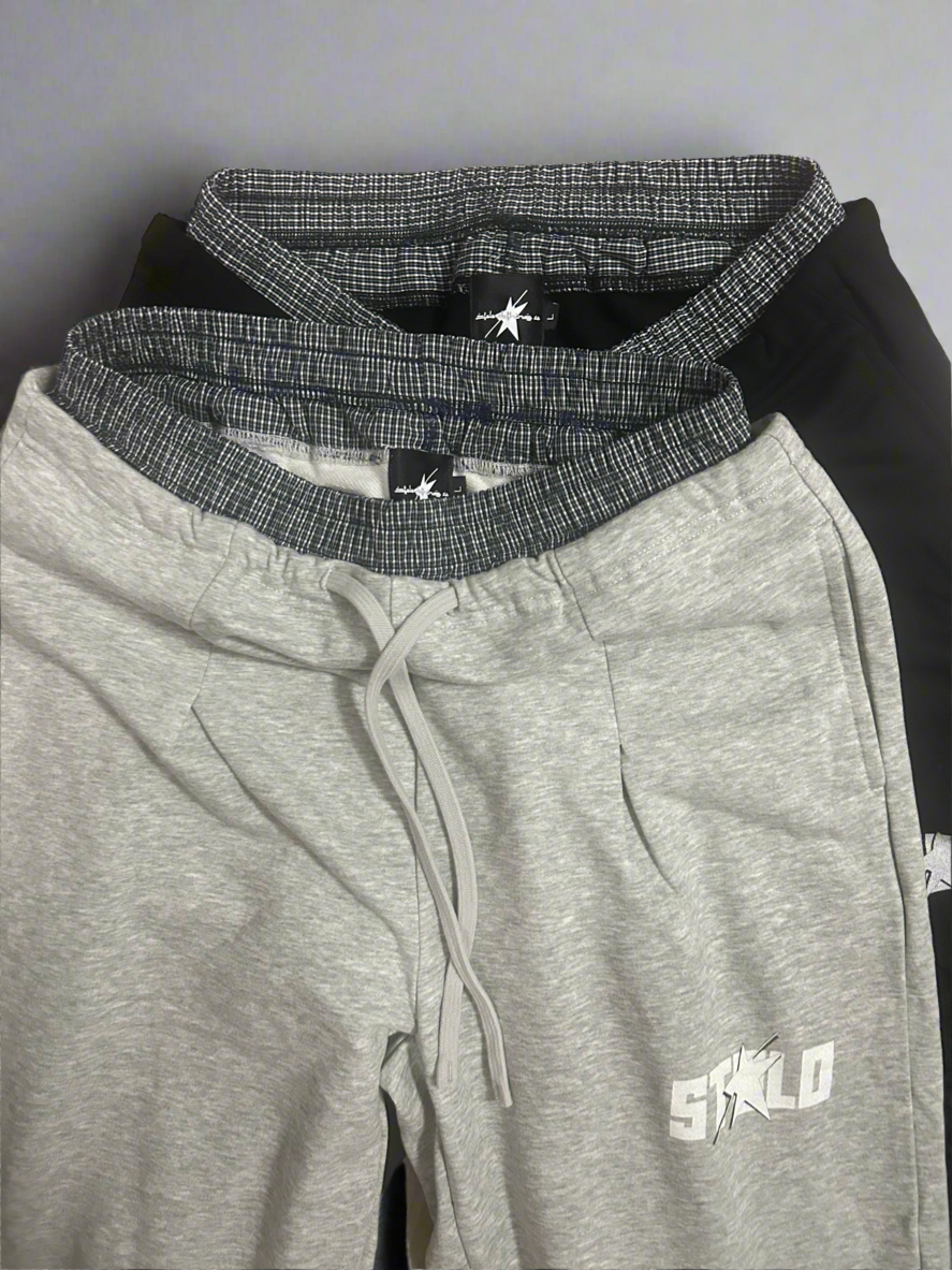 Stolo Clothing Co STARCHILD Double Waist Band Baggy Sweatpants With Plaid Boxers